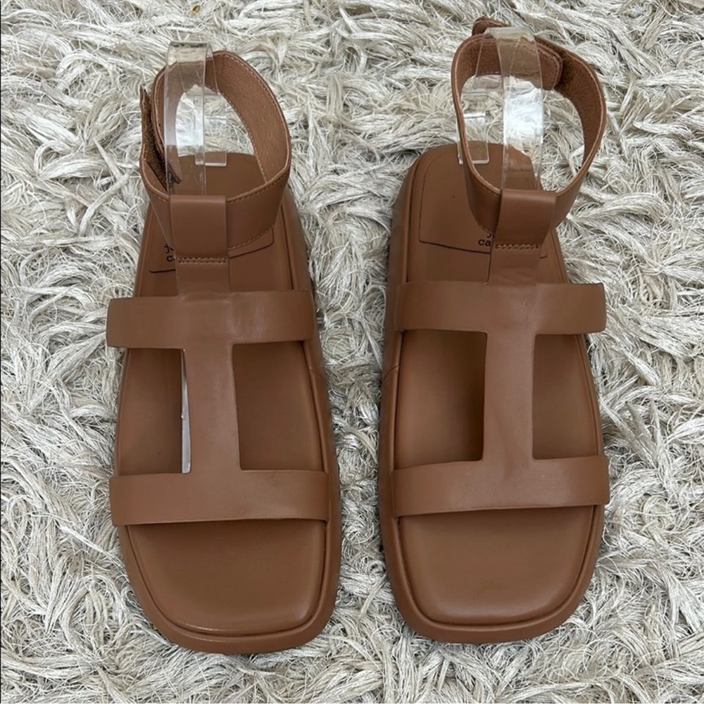 NWOB Jeffrey Campbell Devis Leather Platform Sandals in Dark Natural / Tan - Picture 7 of 12